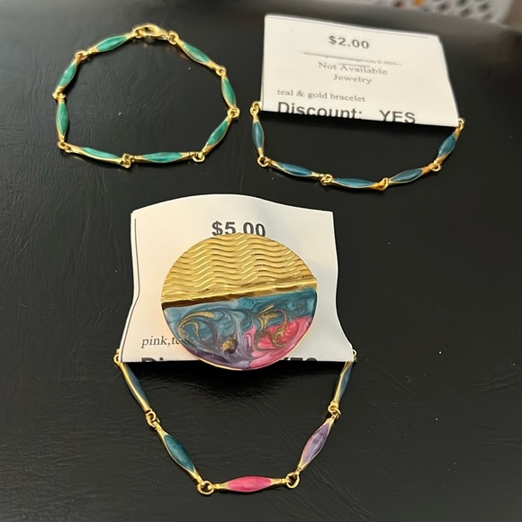 Jewelry - Lot of 3 bracelets and pin